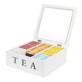 Van Henry Caja de té de madera con 9 compartimentos y ventana, color blanco,...