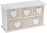 Pequeño joyero de madera con 5 cajones, corazón de madera blanco, caja de...