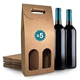 5 Cajas de Cartón Marrón Vacías para 2 Botellas de Vino 18x9x40cm | Estuches...