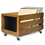 Navaris Caja para discos de vinilo - Mueble de madera con ruedas porta vinilos -...