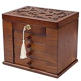 Changsuo Joyero de madera para mujer, caja organizadora de madera maciza con...