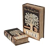 LOLAhome Set de 2 Cajas Libro de Polipiel y Madera MDF de árbol Marrones