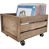 weeco Caja de madera con ruedas de vinilo para almacenamiento de discos de...