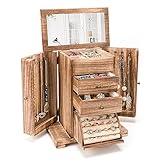 Emfogoo Joyeros Mujer Organizador, Joya de Madera Rústica Grande Con Espejo,...